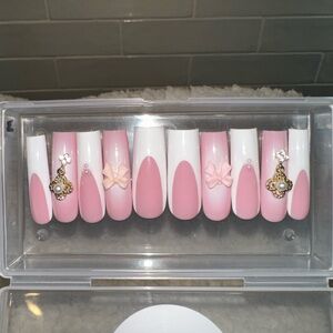 Pink and White Press-On Nails